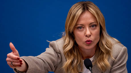 Italian Prime Minister Giorgia Meloni speaks during the annual press conference on January 9, 2026 in Rome, Italy.