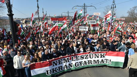 The Peace March is held in Budapest, Hungary, on March 15, 2026.