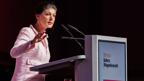 FILE PHOTO: Sahra Wagenknecht addressing a BSW party congress.