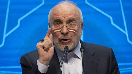 FILE PHOTO: Iranian Parliament Speaker Mohammad Bagher Ghalibaf speaking during a press conference.