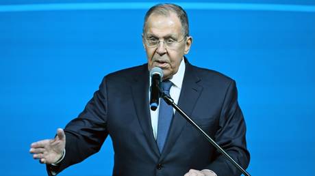 Russian Foreign Minister Sergey Lavrov speaks at an event in Moscow on January 5, 2026.