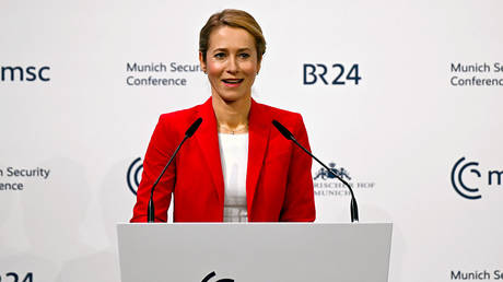 EU foreign policy chief Kaja Kallas speaks at the Munich Security Conference in Munich, Germany, February 15, 2026.