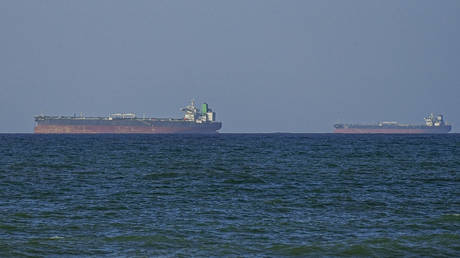 Vessels near the Strait of Hormuz seen off the coast of Oman, April 08, 2026.