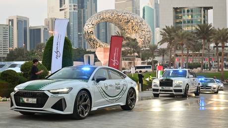 FILE PHOTO: Police cars in Abu Dhabi, UAE.