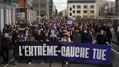 A march paying tribute to Quentin Deranque, a nationalist activist who died after a clash with left-wing militants, Lyon, France, February 21, 2026.