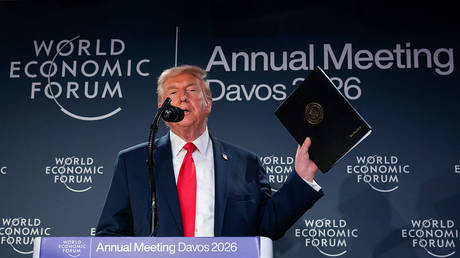 Donald Trump speaks at the World Economic Forum (WEF) annual meeting in Davos, Switzerland, January 21, 2026 © Getty Images / Chip Somodevilla