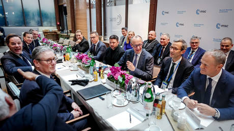 Officials attend a Berlin Format meeting at the Munich Security Conference, February 13, 2026.