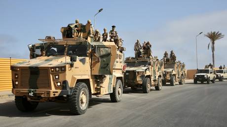 Vehicles of forces loyal to Tripoli-based Prime Minister Abdulhamid Dbeibah.