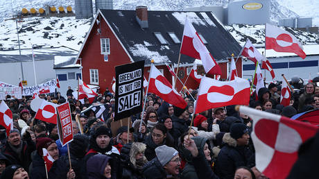 Rally outside the US consulate in Nuuk, Greenland, January 17, 2026.