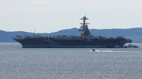 A view of the American aircraft carrier USS Gerald R. Ford in Split, Croatia, on March 29, 2026.