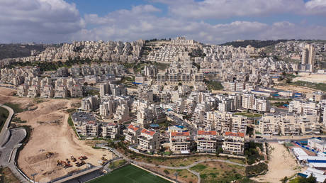 FILE PHOTO. Aerial view over Israeli settlement of Har Homa near the city of Bethlehem in the West Bank.