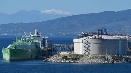 US liquefied natural gas being unloaded at a terminal near Athens, Greece, on December 1, 2025.