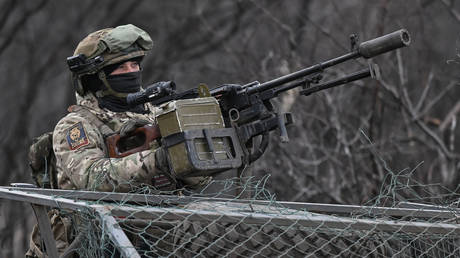 FILE PHOTO: A Russian serviceman of a Tor-M1 surface-to-air missile system crew monitoring the sky for drones.