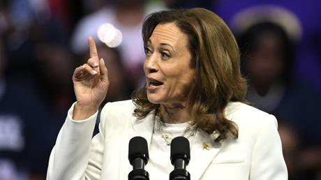 US Vice President and Democratic nominee Kamala Harris speaks at a campaign rally in Savannah GA, US, on August 29, 2024