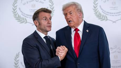 US President Donald Trump and French President Emmanuel Macron, October 14, 2025, Egypt, Sharm El Sheikh.