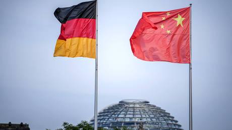 FILE PHOTO: Flags of Germany and China.