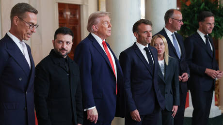 FILE PHOTO: US President Donald Trump, Ukraine’s Vladimir Zelensky and the European leaders holding a meeting at the White House.