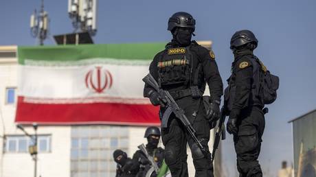 Iranian security forces at a pro-government rally in Tehran, January 12, 2026.