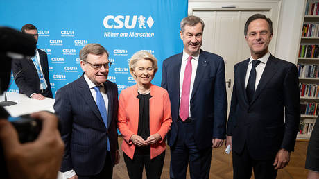 Johann Wadephul, Ursula von der Leyen, Markus Soeder, and Mark Rutte at the Munich Security Conference, Germany, February 13, 2026.