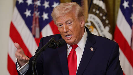 US President Donald Trump speaks during a Women’s History Month event at the White House in Washington, DC, March 12, 2026.