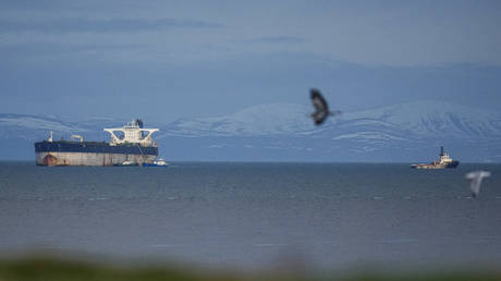 The Marinera oil tanker is seen on January 14, 2026 in Burghead, Scotland.