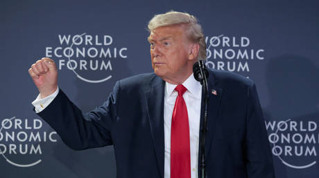 US President Donald Trump speaks in Davos, Switzerland, on January 21, 2026.