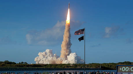 NASA's Space Launch System rocket carrying the Orion spacecraft with astronauts Reid Wiseman, Victor Glover, Christina Koch, and Jeremy Hansen launches on the Artemis II mission, from the Kennedy Space Center, Florida, April 1, 2026
