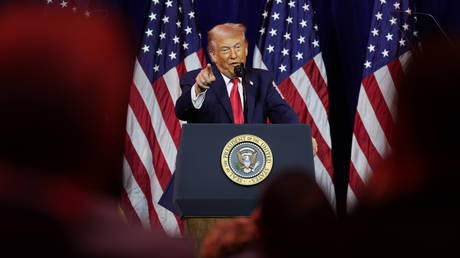 US President Donald Trump addresses a House Republican retreat on January 6, 2026 in Washington, DC.