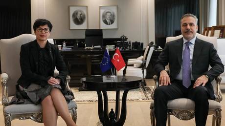 Turkish Foreign Minister Hakan Fidan (R) meets with EU Enlargement Commissioner Marta Kos, Ankara, Türkiye, February 6, 2026.