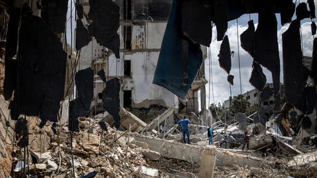 Al-Zahraa mosque in Sidon, Lebanon, destroyed in an Israeli airstrike on April 8