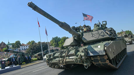 FILE PHOTO: US forces take part in a military parade in Poland.