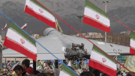 FILE PHOTO. A Shahed-136 kamikaze drone on display during a rally Tehran, Iran.
