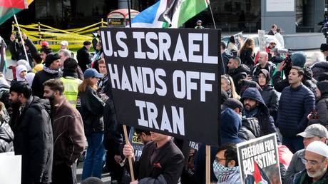 People at the static Al Quds Day protest in London on March 15, 2026.