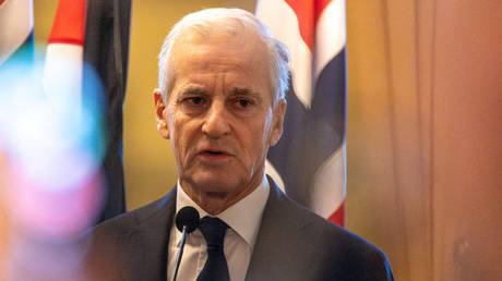 Norwegian Prime Minister Jonas Gahr Store at a press conference in Oslo, Norway, February 11, 2026.