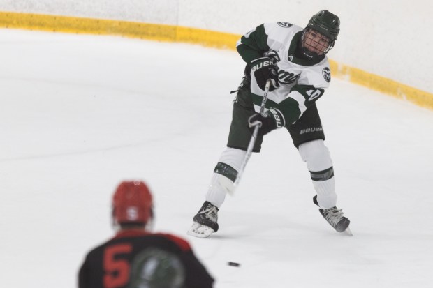 Marshfield's Brendan Kiziuk makes a pass Sunday at the New England Sports Center. (Libby O'Neill/Boston Herald)