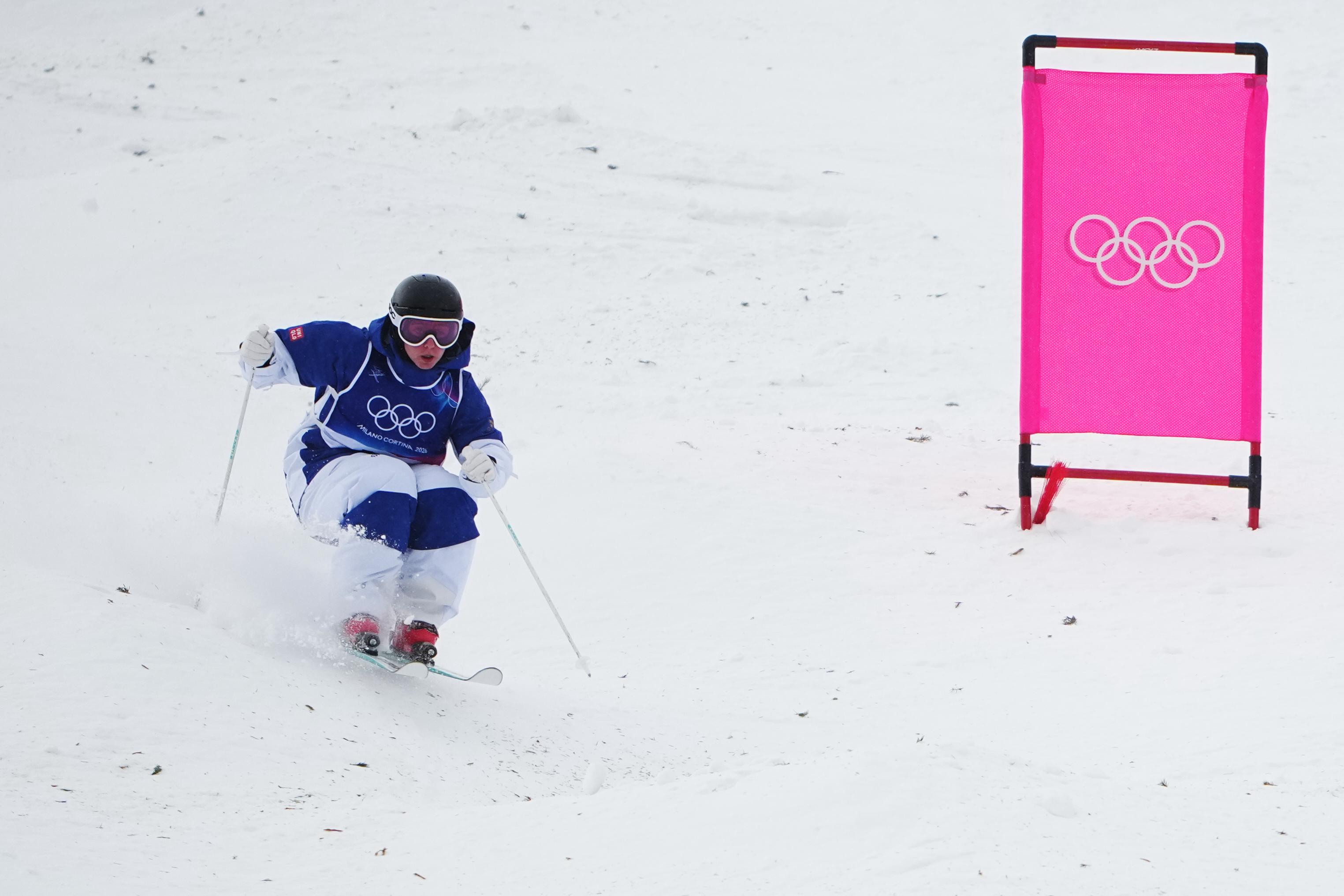 Sweden’s Elis Lundholm competes during the women’s freestyle skiing moguls...