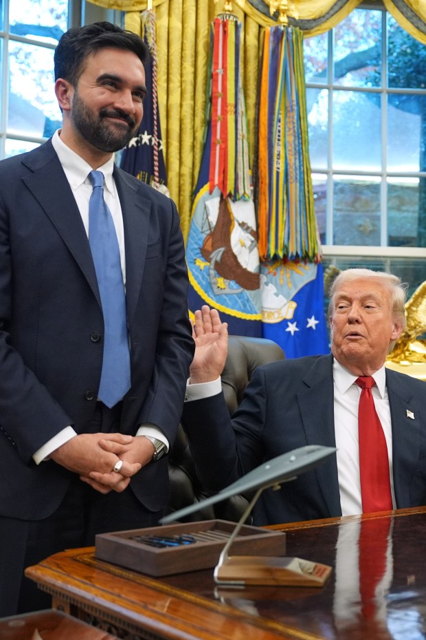 President Donald Trump talks after meeting with New York City Mayor-elect Zohran Mamdani in the Oval Office of the White House, Friday, Nov. 21, 2025, in Washington. (AP Photo/Evan Vucci)
