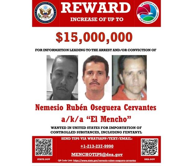 This wanted poster released on Dec. 4, 2024 on the U.S. State Department website shows leader of the Jalisco New Generation Cartel, Nemesio Rubén Oseguera Cervantes, known as "El Mencho." (U.S. State Department via AP)