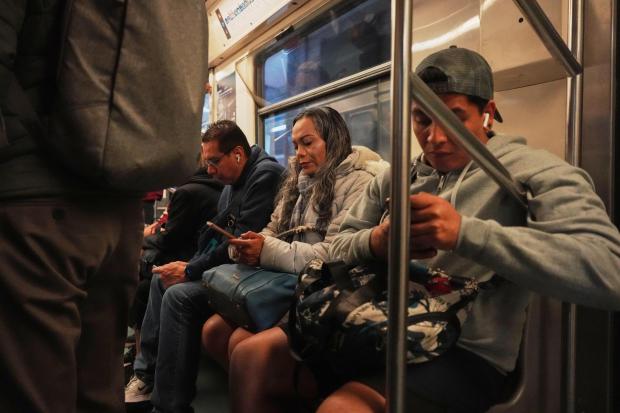 Montserrat Fuentes, a sex worker, rides the metro to Calzada de Tlalpan, the street in Mexico City where the city is building a bike lane in preparation for the World Cup that blocks cars from pulling over, cutting into the livelihoods of sex workers and street vendors, and closes the metro early, Tuesday, Feb. 10, 2026. (AP Photo/Eduardo Verdugo)