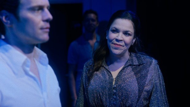 Lindsay Mendez as Mary Flynn and Jonathan Groff as Franklin Shepard in 'Merrily We Roll Along.' (Photo courtesy of Sony Pictures Classics)