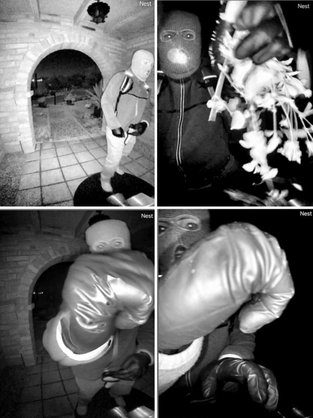 This combo from images provided by the FBI shows surveillance footage at the home of Nancy Guthrie the night she went missing.