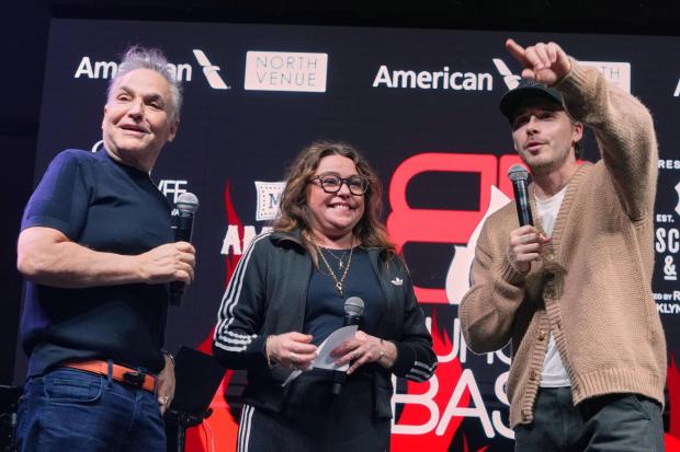 Rachael Ray and Lee Schrager listen to Brooklyn Beckham during the Burger Bash.