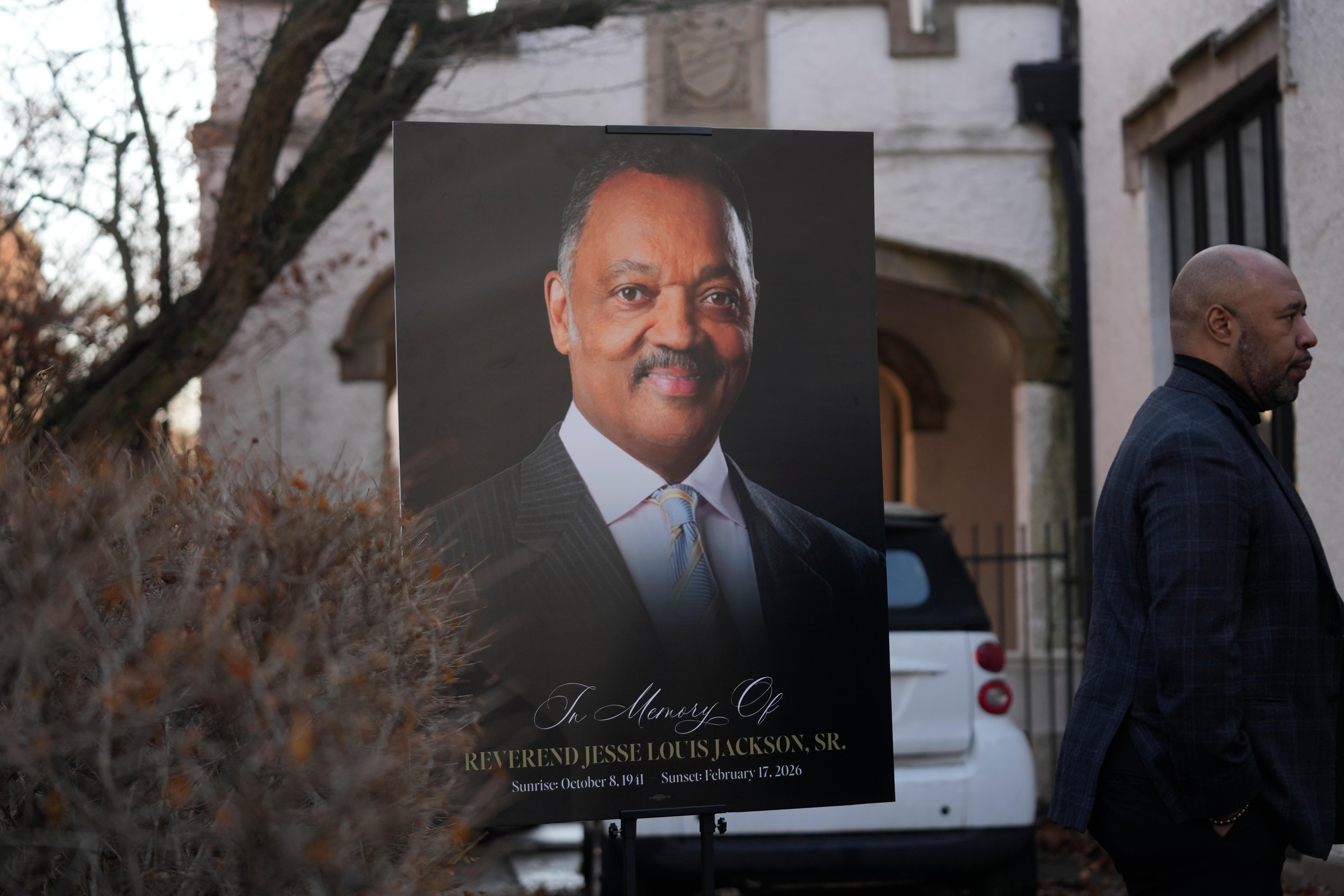 A picture of the Rev. Jesse Jackson is displayed during...