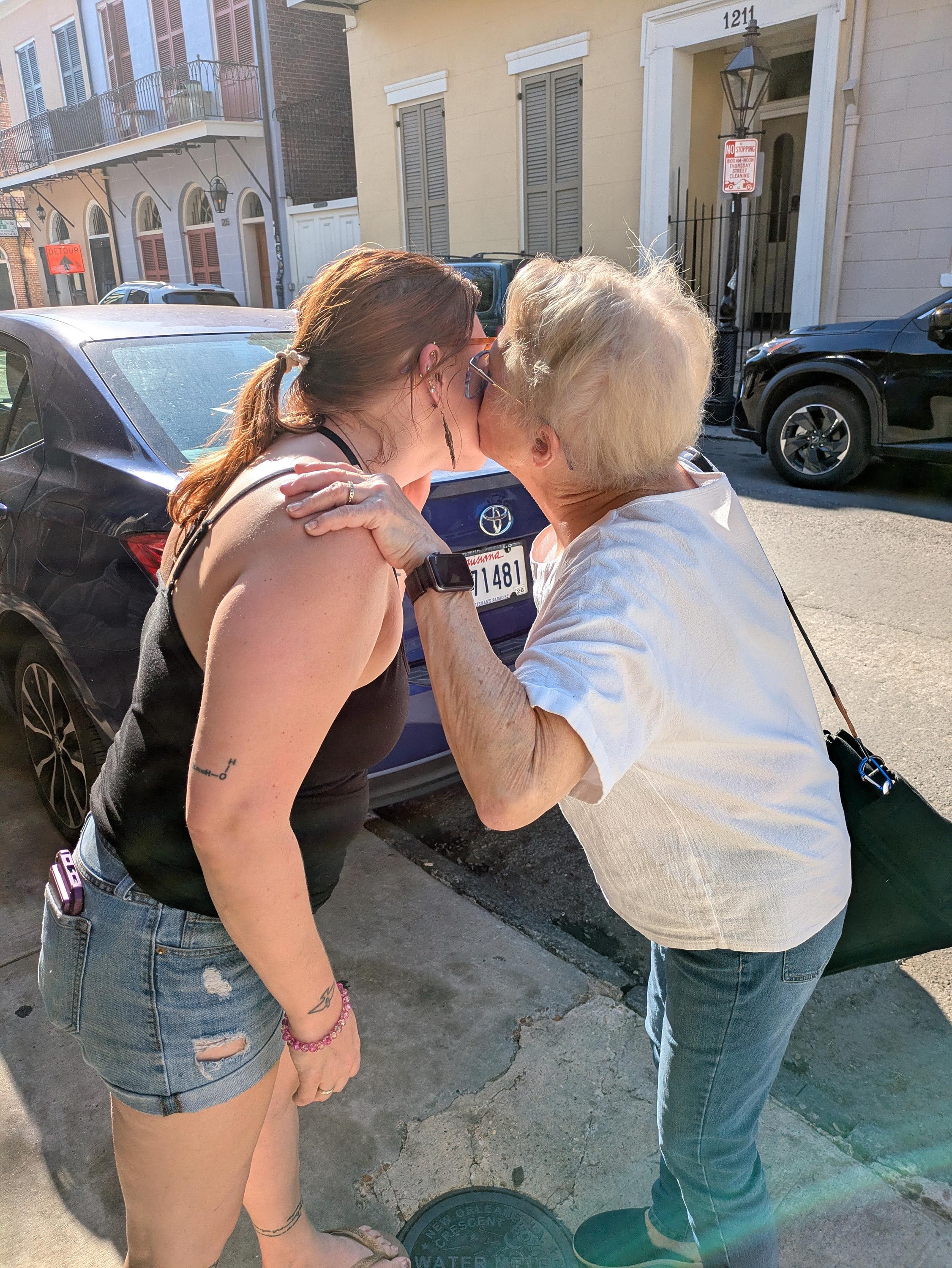 Elyse Stevens says goodbye to her mom, Mary Chaput, as...