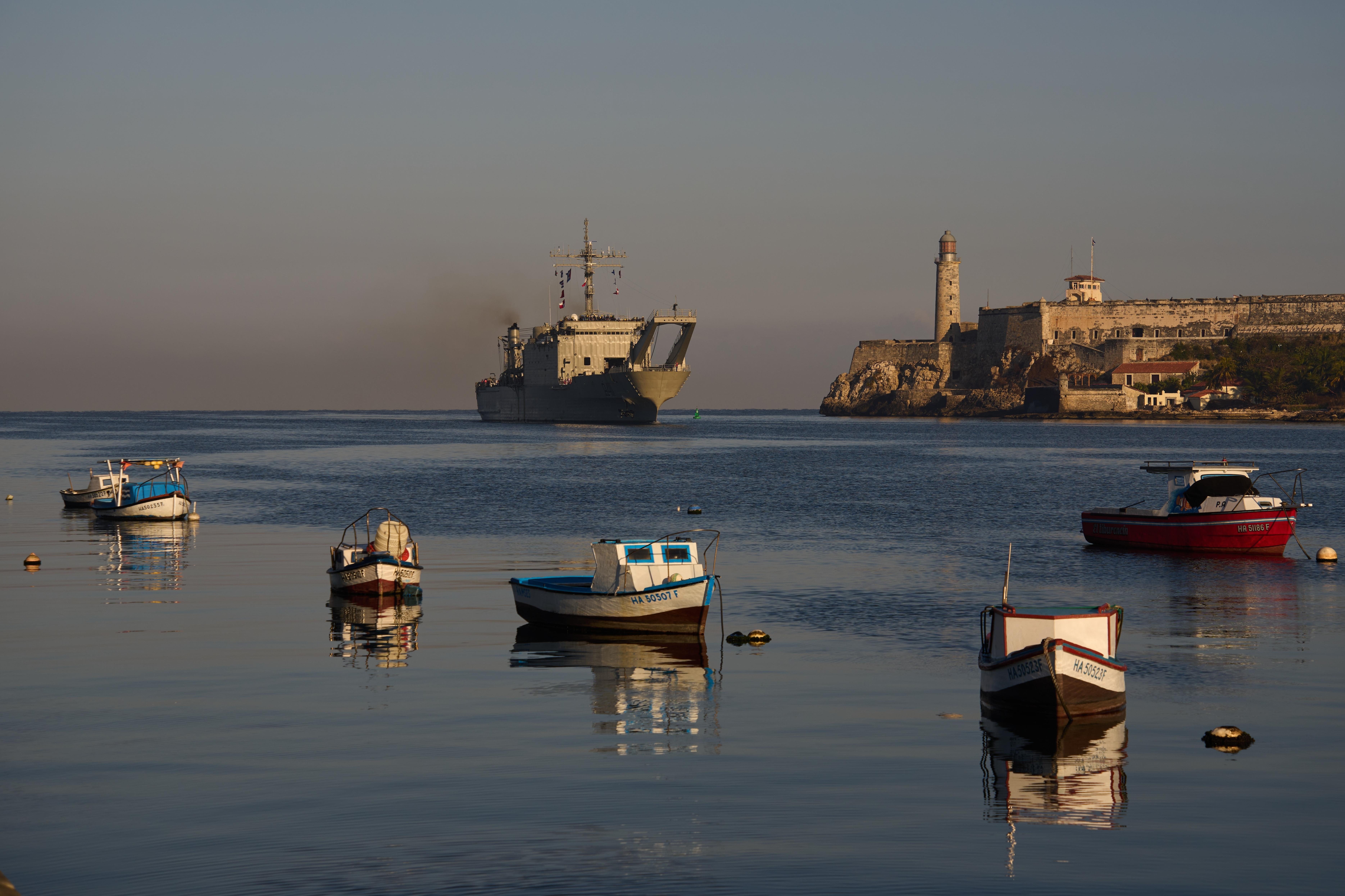 The Mexican Navy ship Papaloapan arrives to Havana Bay, Cuba,...