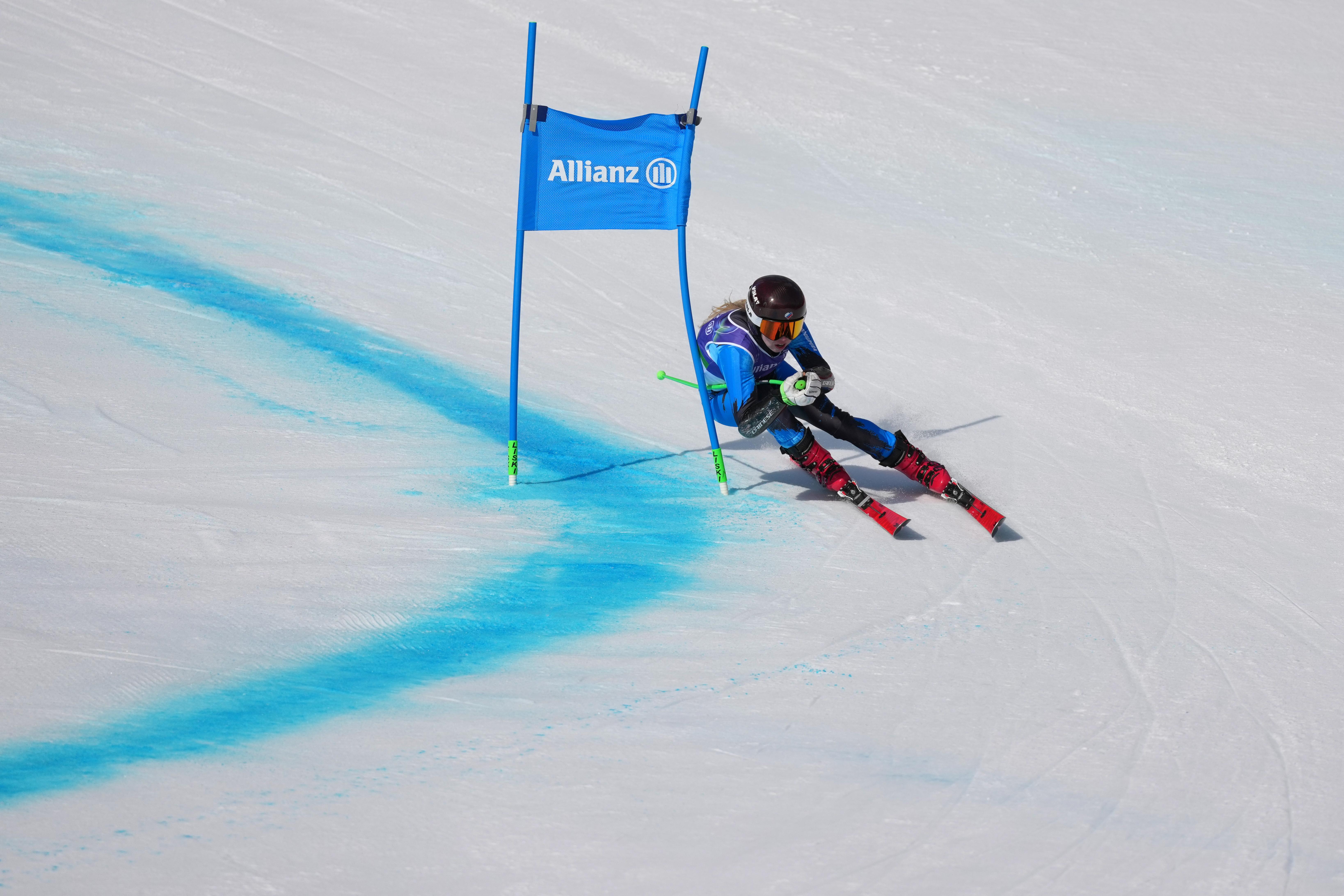 Varvara Voronchikhina, of Russia, competes in the alpine skiing women's super-G standing final.