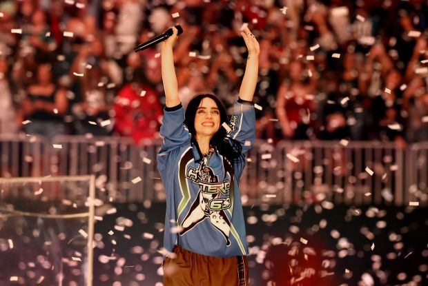Billie Eilish performs onstage during "Hit Me Hard And Soft: The Tour" at Kaseya Center on October 09, 2025, in Miami, Florida. The singer teamed up with director James Cameron for a documentary of her tour, which is set for a 3D release in theaters on March 20. (Photo by Arturo Holmes, Getty Images)