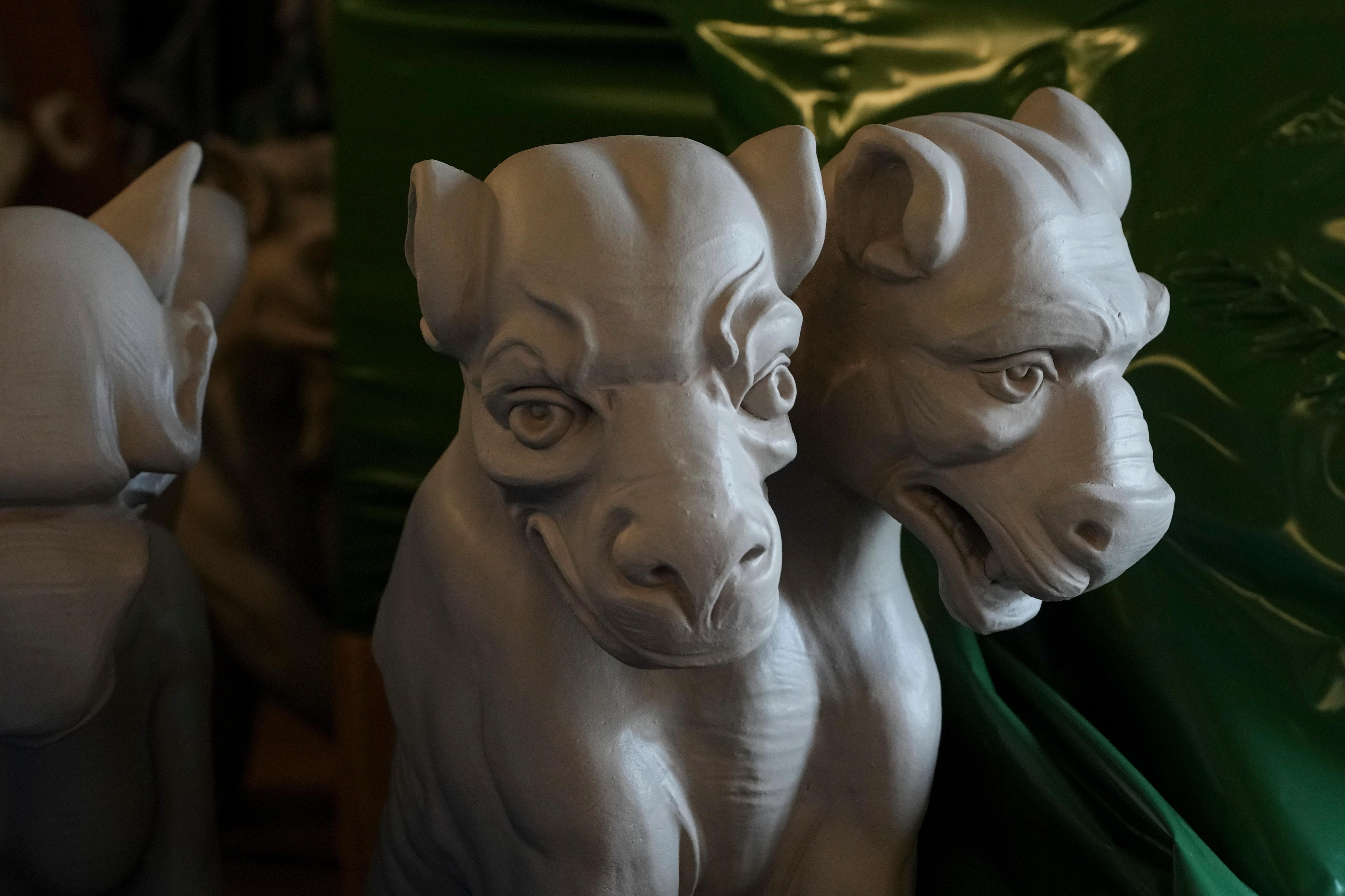 A general view of chimeras waiting to be installed on...