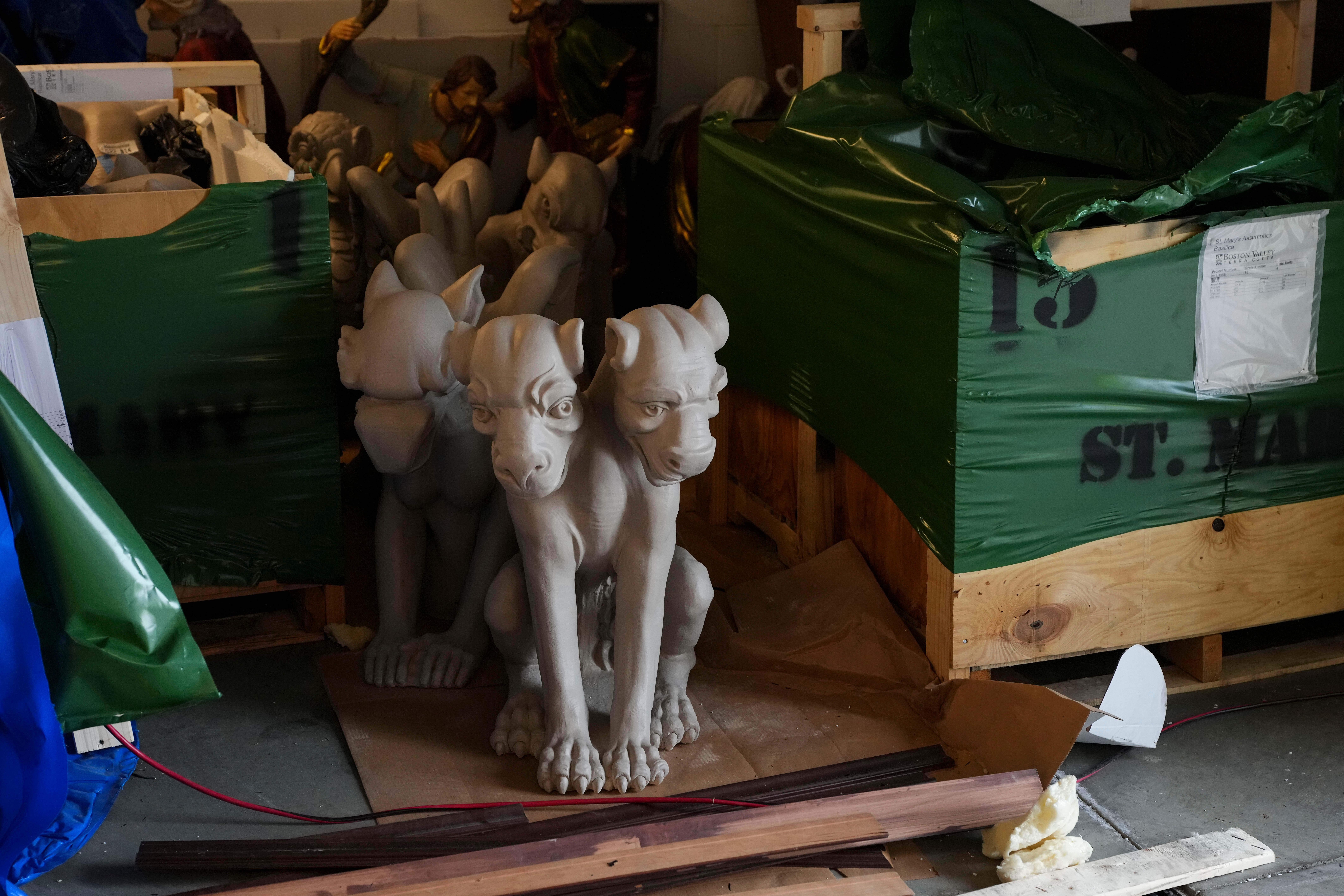 A general view of chimeras waiting to be installed on...