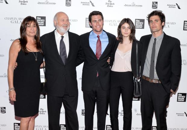 Honoree Rob Reiner, second from left, poses with his wife Michele and children Jake Reiner, Romy Reiner and Nick Reiner at the 41st Annual Chaplin Award Gala at Avery Fisher Hall on Monday, April 28, 2014 in New York. (Photo by Evan Agostini/Invision/AP)